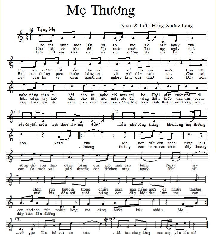 Sheet nhạc Mẹ Thương